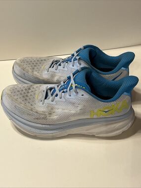 Hoka One One Clifton 9 Men's Running Shoes Lace-Up Low Top White Blue Yellow 11D